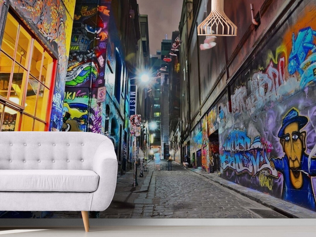 3D Graffiti Alley Wallpaper Mural - Peel and Stick Wall Art - Etsy