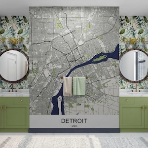 DETROIT City Map Wallpaper Mural Art Wall Design Peel & Stick Wall paper Office Decor Map Wall Mural Vinyl Wall Decor Murals Decal for Room