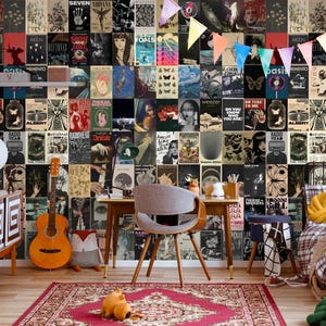 Rock Music Lovers Collage Wall Wallpaper – Aesthetic Posters Wall Decor with Vintage Grunge Wall Mural Traditional or Peel & Stick Wallpaper