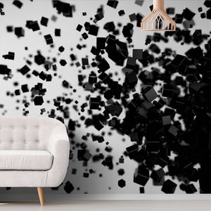 3D Dark Cube Wallpaper Peel and Stick Vinyl, Abstract Wall Mural, Modern Geometric Wallpaper Mural, Black and White 3d Wall Art Covering
