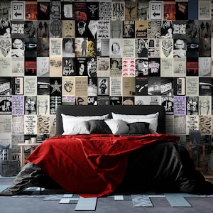Custom Vintage Rock Aesthetic Wall Wallpaper, Grunge Wall Collage Poster, Music Art Wall Mural Decor, Traditional or Peel and Stick Covering