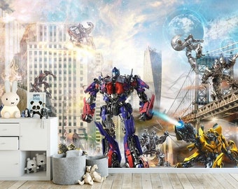 Transformer Wallpaper Mural, Peel and Stick Robot Wall Decor for Bedroom Playroom, Removable Gaming Wall Covering Design