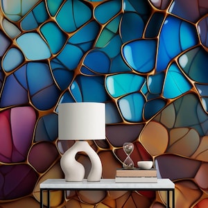 Stained Glass 3D Wallpaper - Peel and stick Vinyl, Colorful Art Wall Covering, Modern Wallpaper Mural for Wall, Removable or Textured Fabric