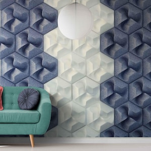Modern 3D Geometric Wallpaper – Hexagon Wall Art for Living Room or Office Decor | Peel and Stick or Textured Fabric Wall Covering