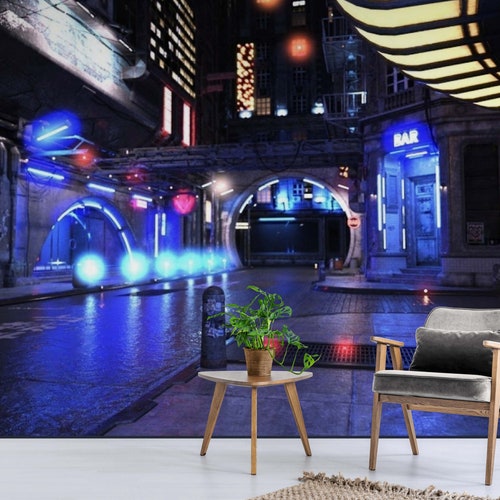 Gaming Room Wallpaper Cyberpunk Wall Mural 3D Wallpaper Peel & - Etsy