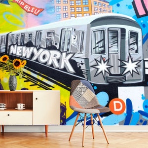 New York Graffiti Wall Mural Graffiti Wallpaper 3D Wall paper Peel and Stick Wall Mural Wall Decor Graffiti Photo Wall 3D Photo Mural Decals