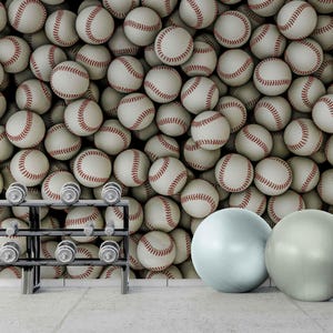 Baseball Ball Wallpaper Mural for Kids Room – Sports Wall Decor, Vinyl Peel and Stick or Textured Wall Covering, Boys Bedroom Wallpaper