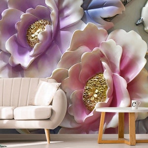 Custom Wallpaper 3D Floral Flowers Living room Bas-Relief Bedroom Mural 3D Wallpaper Peel & Stick wall paper Flowers Photo Wall paper decor