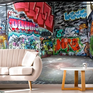 Urban Graffiti Peel and Stick Wallpaper – Colorful Street Art Mural for Living Room, Bedroom, Wall Decor – Removable Self-Adhesive Wallpaper