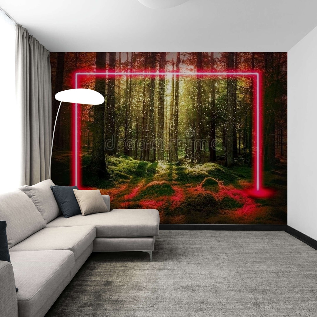 Nature Neon Wall Mural Wallpaper Graffiti Wall Paper Neon Art Peel
