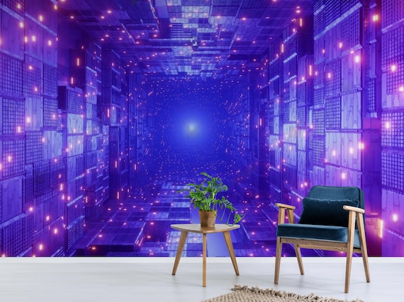 Gaming Room Decor Wall Mural 3D Cyberpunk Wallpaper Neon Peel - Etsy