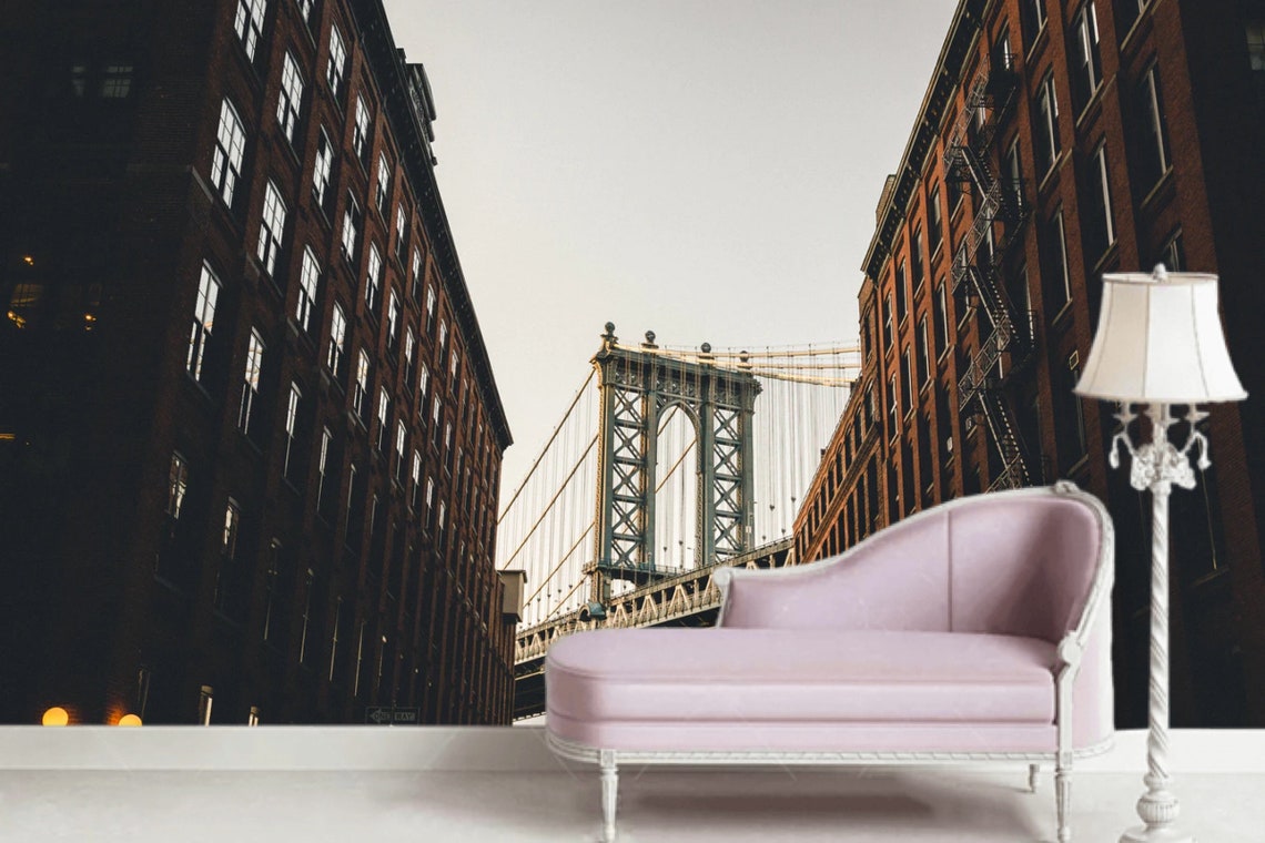 Manhattan Bridge Wallpaper Mural New York City Wall Mural Etsy