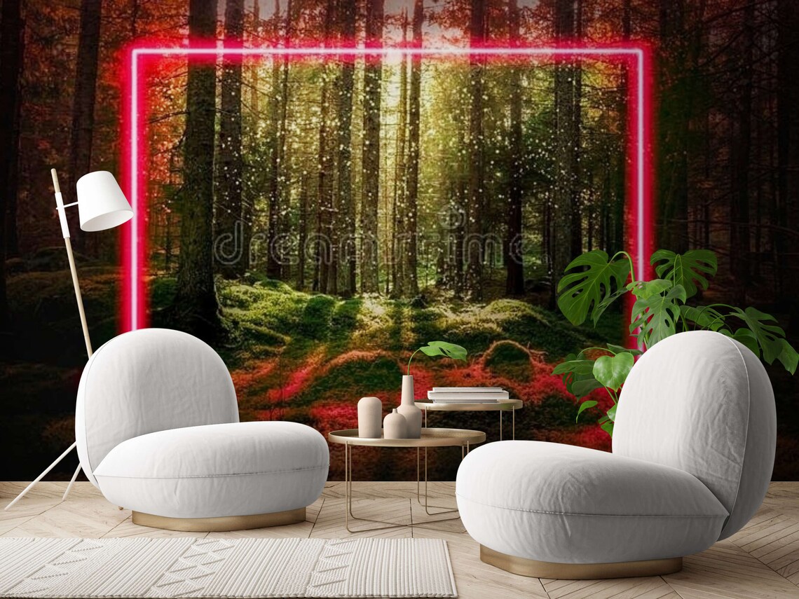 Nature Neon Wall Mural Wallpaper Graffiti Wall Paper Neon Art Etsy