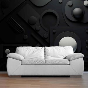 3D Black Wallpaper Mural – Modern Peel and Stick Wall Covering for Bedroom Accent Wall, Removable Dark Abstract Wall Mural Sticker