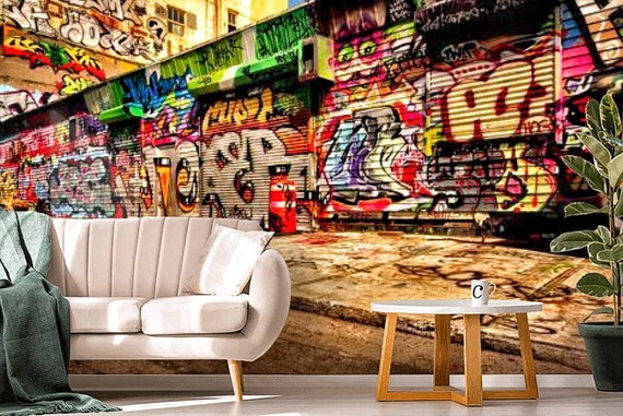 Graffiti Wallpaper Street Art Wall Mural 3D Graffiti Wallpaper | Etsy
