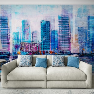 Modern Skyscrapers Wall Mural Oil Painting Wallpaper Decor Wall paper Peel and Stick Fabric Wallpaper Walls Print Art Paints Mural Wallpaper