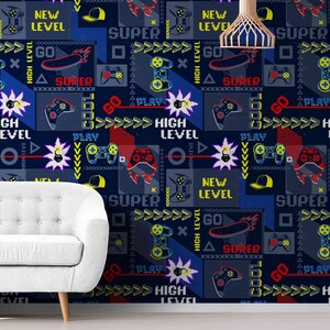 Custom Gaming Wallpaper for Kids Room – Colorful Video Game Wall Mural, Peel and Stick Removable Wallpaper for Gamer Room, Arcade Game Decor