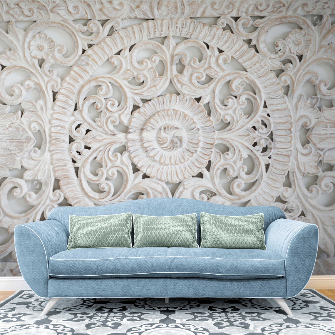 Art 3d Wallpaper Embossed Living Room Wall Paper Basrelief Etsy