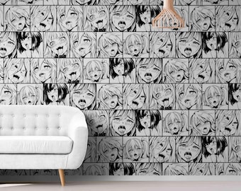 Anime Face Wallpaper Mural – Manga Girl Peel & Stick Otaku Decor