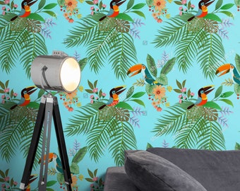 Tropical Bedroom Wallpaper - 3D Birds and Botanicals Wall Mural, Peel & Stick Kids' Room Decor BOTANICAL self adhesive mural wallpaper