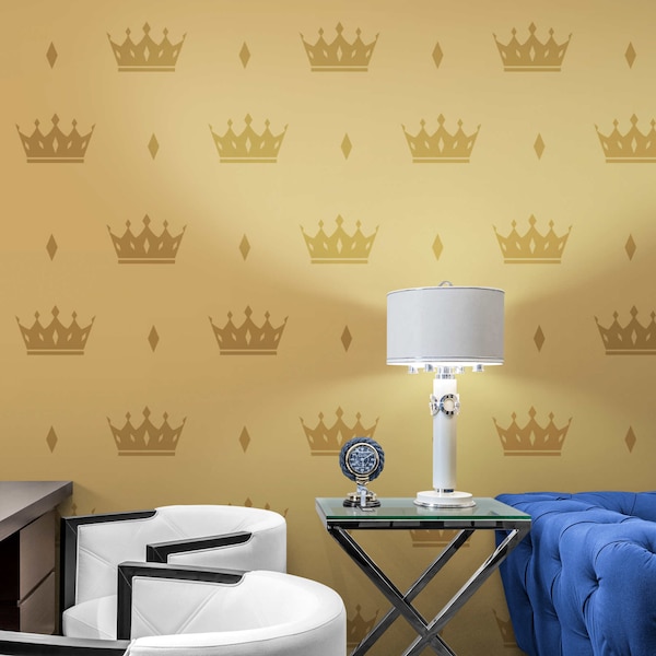 Crown Pattern Peel and Stick Wallpaper, Royal Wall Mural for Luxury Bedroom, Elegant Removable Wall Covering Decor