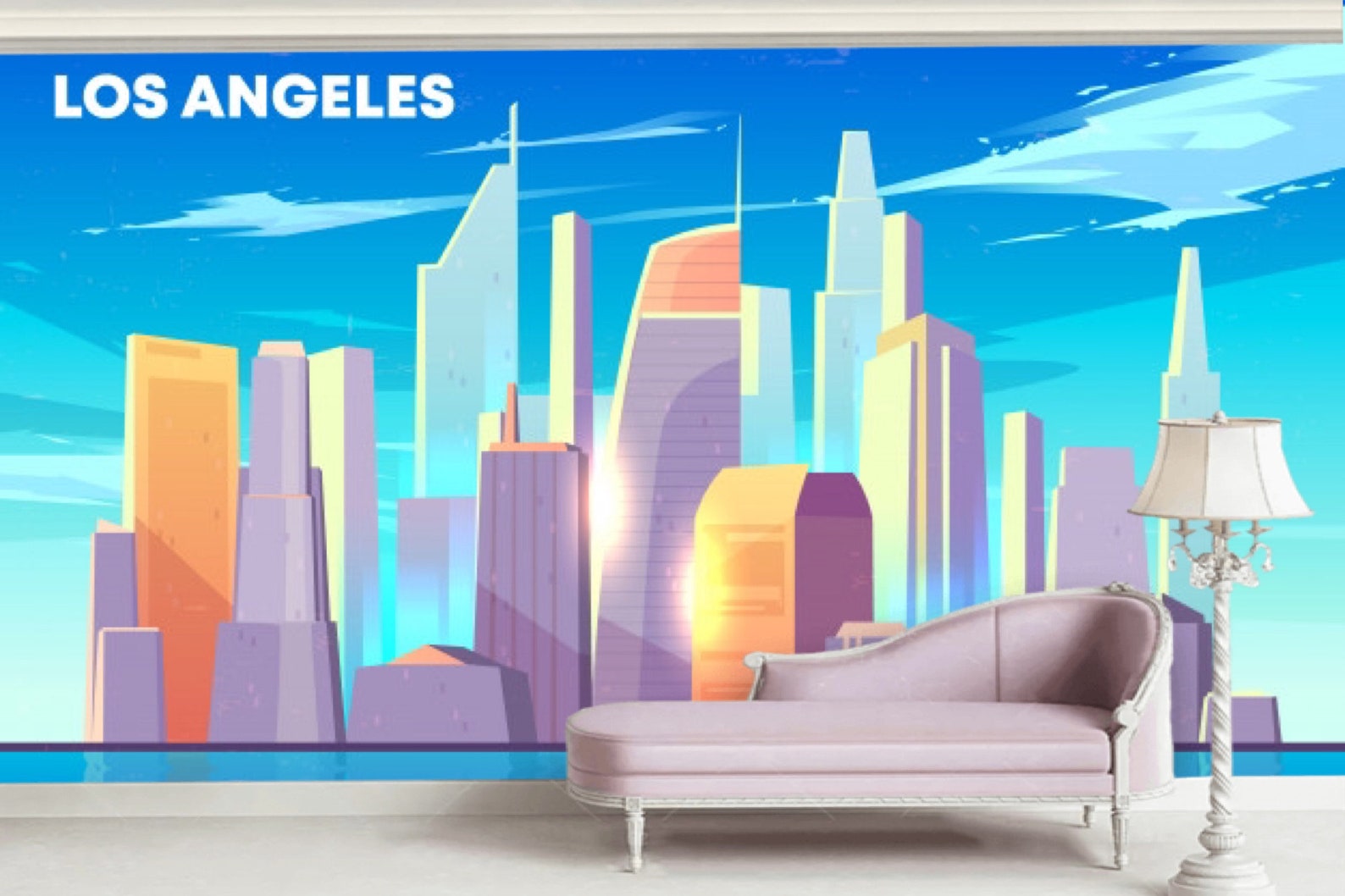 Watercolor Wallpaper Mural Los Angeles Wall Mural City Wall Etsy