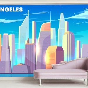 Watercolor Wallpaper Mural Los Angeles Wall Mural City Wall Mural