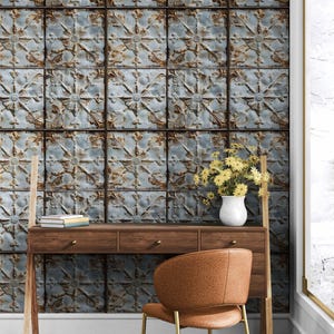 Antique Ceiling Tiles Textured Wallpaper for wall Vintage Peel and Stick Vinyl - Classic Fabric Wall paper, Vintage Interior Wallpaper Mural