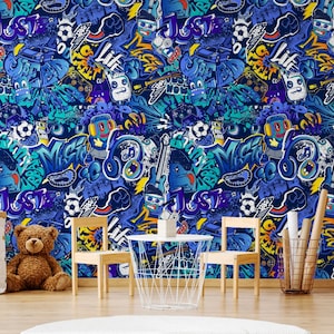 Cool Wallpapers for Boys - Game Room Decor Removable Peel and Stick Vinyl or Non-Woven Textured Wallpaper, Sporty Kids Wall paper Wall Mural