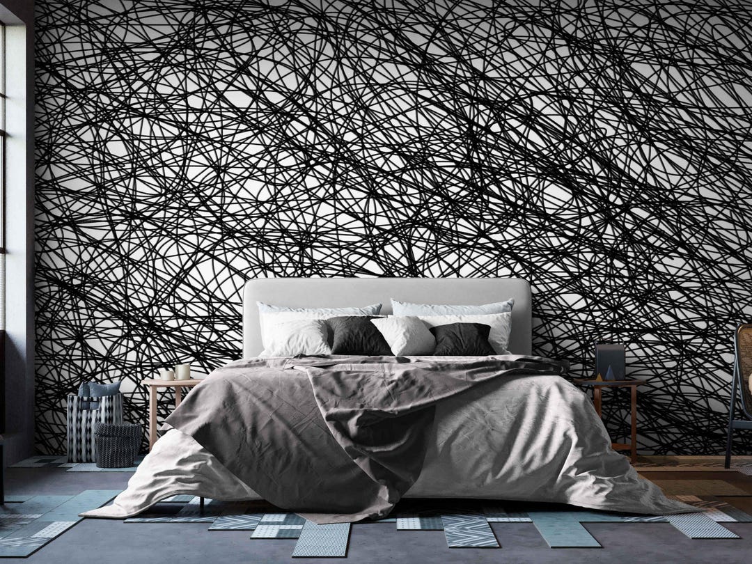 Black and White Squiggle Wallpaper – Modern Textured Peel and Stick or ...
