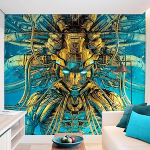 Gaming Peel and Stick Wall Mural, Cyberpunk Wallpaper for Game Room or Bedroom, Cool Vinyl Wall Covering,  Fantastic Art Wall Design