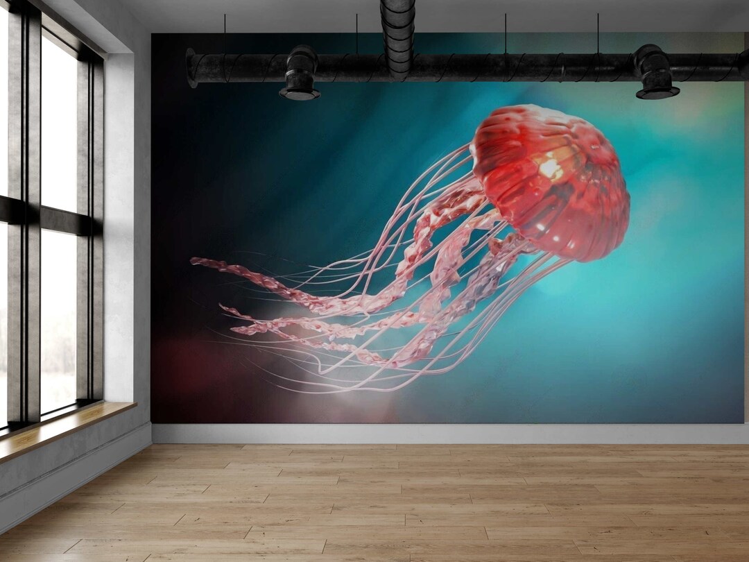 Jellyfish Wallpaper Mural, Peel & Stick Paper Art, Game Room Wall Decor, Custom Removable Mural