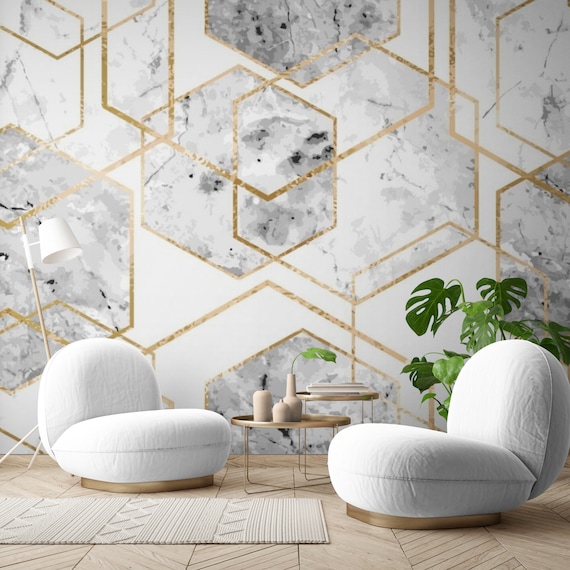 White Marble With Geometric Gold Line Wall Paper 3d Murals Peel and Srick Premium Wallpaper for Bedroom Bathroom Living Room 3d Wall Paper Etsy UK