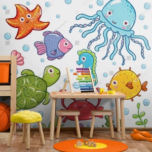 Nursery Bedroom Wallpaper Kids Murals Marine Pattern Wallpaper Kids Vinyl Wallpaper Wall Decor Peel and Stick Wallpapers Childrens Wallpaper