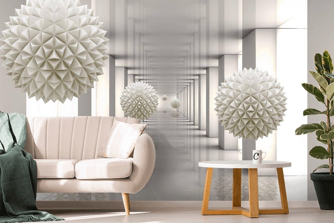 3D Bedroom Wallpaper Living Rooom Mural Long White Corridor With Balls