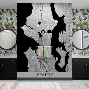 SEATTLE City Map Wallpaper, Modern Wall Art, Map Wall Mural Peel and Stick, Seattle Wallpaper Office Decor, Wallpaper Home Art, 3D Wall Art