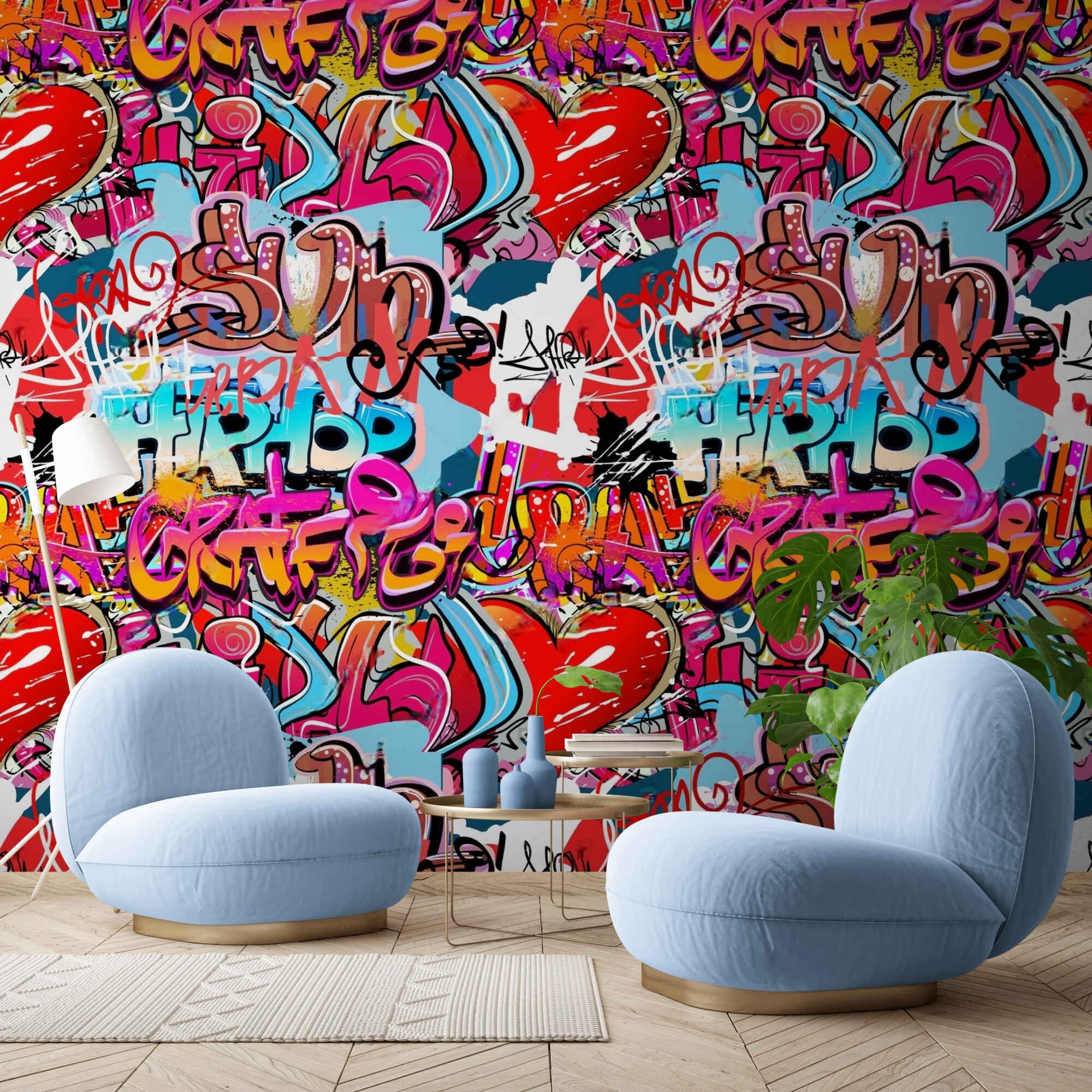 QDJKBL Papier peint mural coloré avec lettres de hip-hop et graffitis