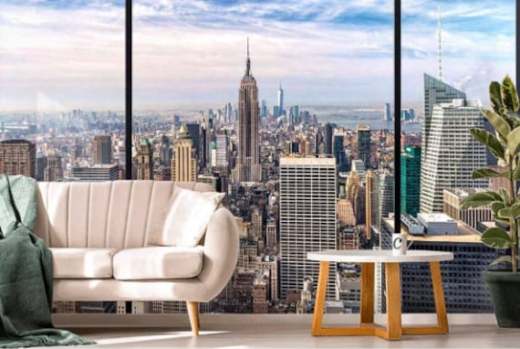 New York City Skyline Window View Wallpaper Mural Expanding - Etsy