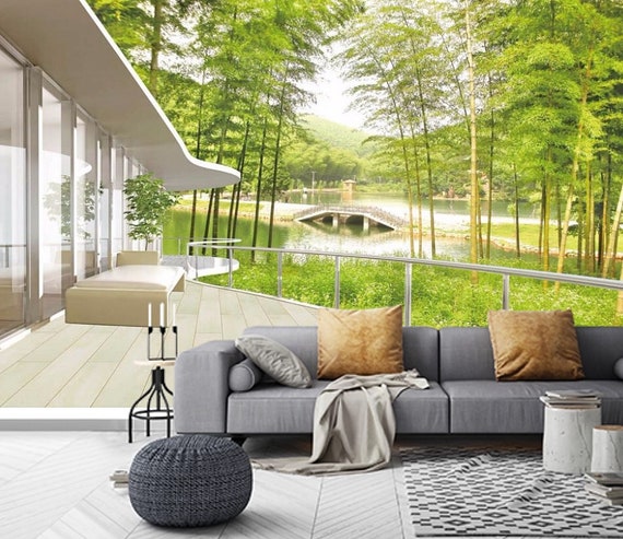 3D Natural Landscape Park and Trees Theme Wall Mural Wallpaper  Decoración  de unas Decoracion de salas Decoracion de interiores