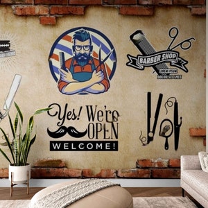Unique Barber Decor Wallpaper | 3D Hair Salon Wallpaper, Hair Salon Aesthetic Wallpaper, Men&#39;s Grooming Wall Art, Creative Barber Shop Decor