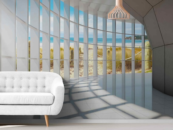 Beach View 3D Wallpaper Mural – Modern Coastal Wall Covering