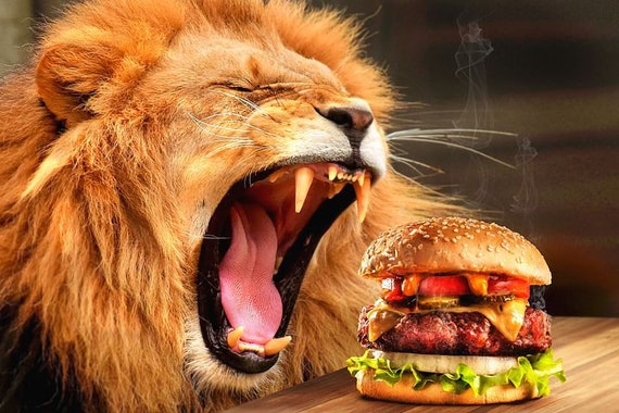 Fast Food Wallpaper Lion Eating BURGER Wall Mural Kitchen - Etsy Fast Food Wallpaper Lion Eating BURGER Wall Mural Kitchen - Etsy