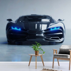 Super Car Wallpapers for Boys - Vinyl Peel and Stick, Kids room wall paper wall coverings, Future Car Wall Art Print, Custom Wallpaper Mural
