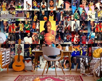 Basketball Legends Collage Mural Wallpaper- Sports Wall Decor for