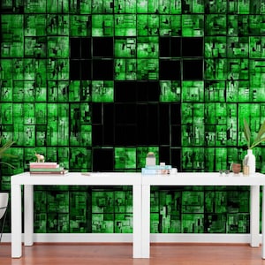 Green Pixel Art Wall Mural - Peel and Stick Vinyl Gaming Room Decor, Video Game Wallpaper for Boys Room, Custom DIY Photo Wall Art Murals