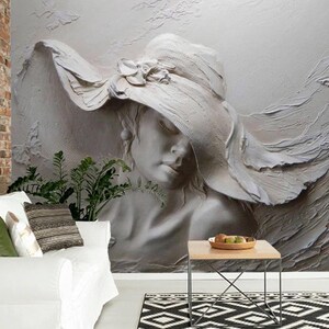 3D Sculpted Woman Wall Mural – Elegant Textured Art Wallpaper, Peel & Stick or Non-Woven | Feminine Minimalist Accent Wall Decor, 3d walls