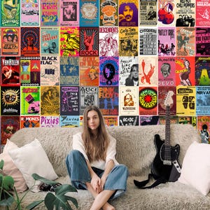 Punk Rock & Grunge Bands Collage Wallpaper for Walls, Vinyl Peel and Stick or Textured Wallpapers, Rock Band Wall Art Music Aesthetic Decor