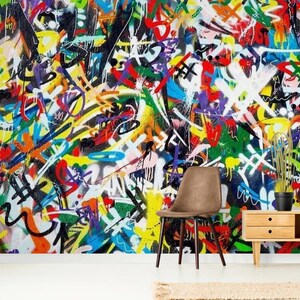 Peel and Stick Graffiti Wallpaper - Removable Urban Street Art for Modern Interiors, Abstract wall mural, Self Adhesive Large wall decor