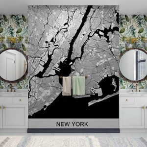 New York City Map Wallpaper Peel and Stick, Black and White Map Wall Art Mural, NY City Map Wall Mural, Custom Removable Wallpaper Mural