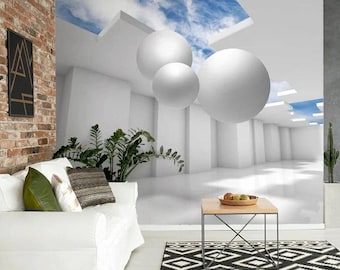 White Spheres 3D Wallpaper Mural – Modern Wall Covering